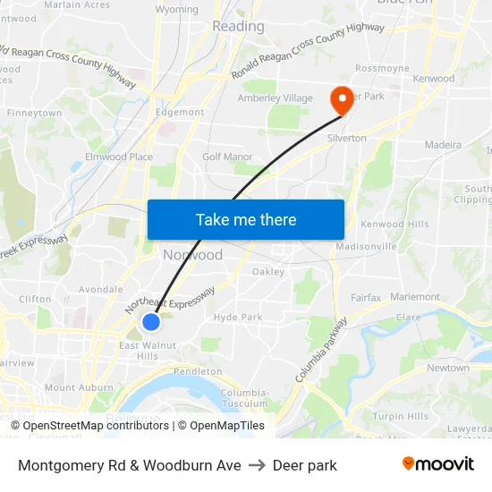 Montgomery Rd & Woodburn Ave to Deer park map