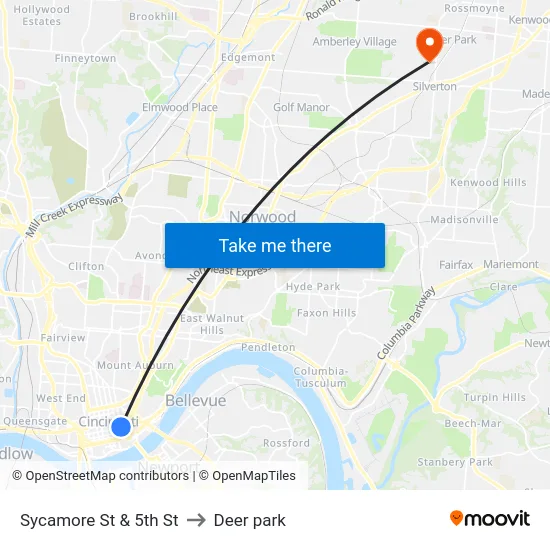 Sycamore St & 5th St to Deer park map