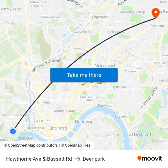 Hawthorne Ave & Bassett Rd to Deer park map