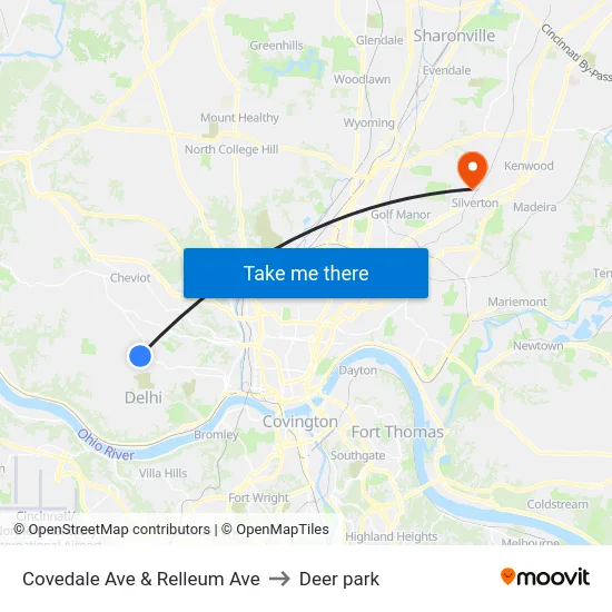 Covedale Ave & Relleum Ave to Deer park map