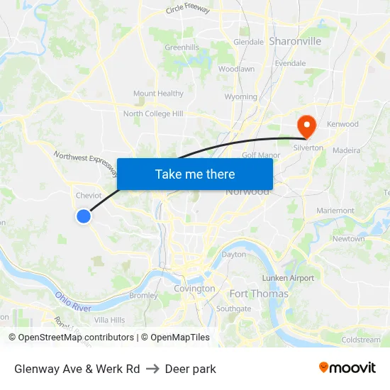 Glenway Ave & Werk Rd to Deer park map