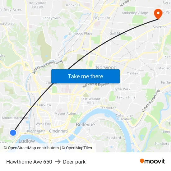 Hawthorne Ave 650 to Deer park map