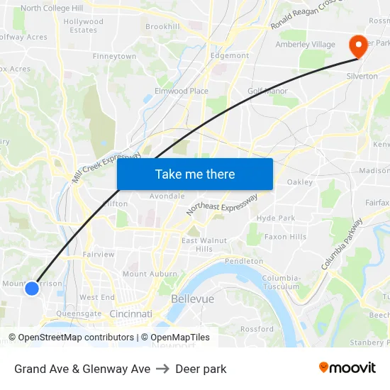 Grand Ave & Glenway Ave to Deer park map