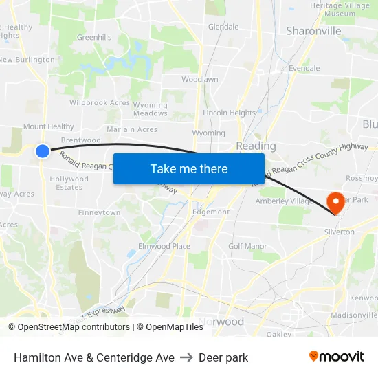 Hamilton Ave & Centeridge Ave to Deer park map