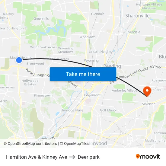 Hamilton Ave & Kinney Ave to Deer park map