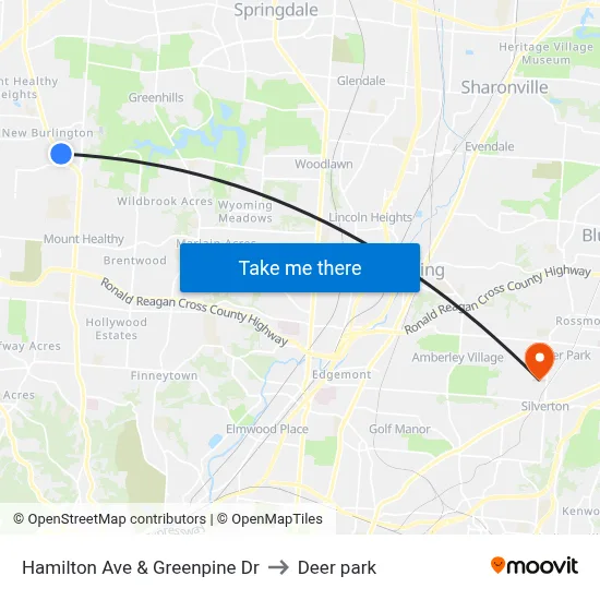 Hamilton Ave & Greenpine Dr to Deer park map