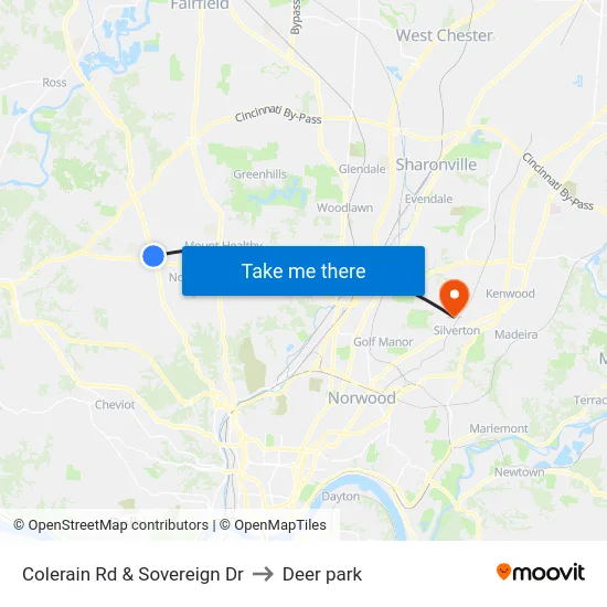 Colerain Rd & Sovereign Dr to Deer park map