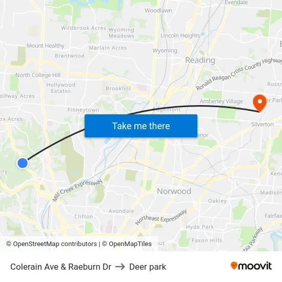 Colerain Ave & Raeburn Dr to Deer park map