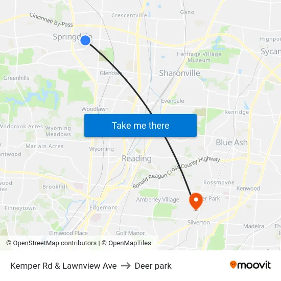 Kemper Rd & Lawnview Ave to Deer park map