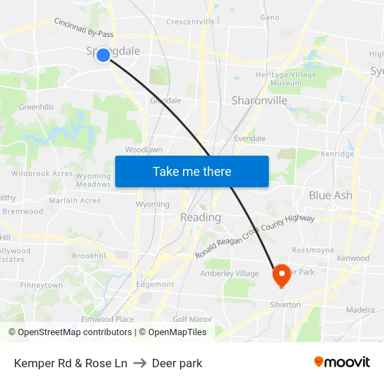 Kemper Rd & Rose Ln to Deer park map