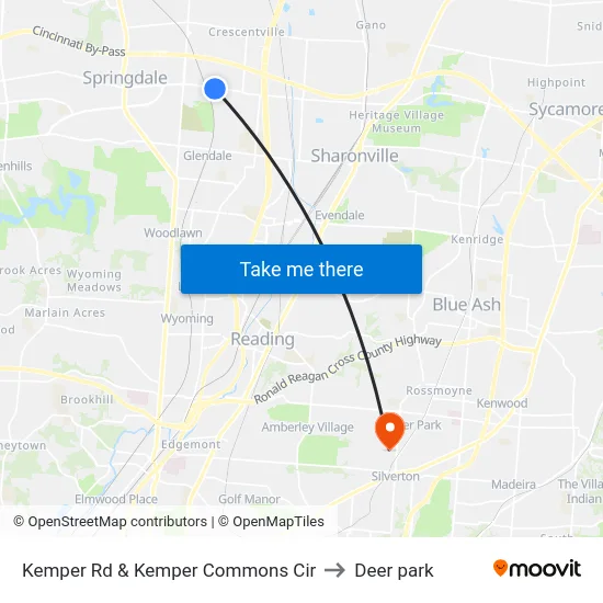 Kemper Rd & Kemper Commons Cir to Deer park map