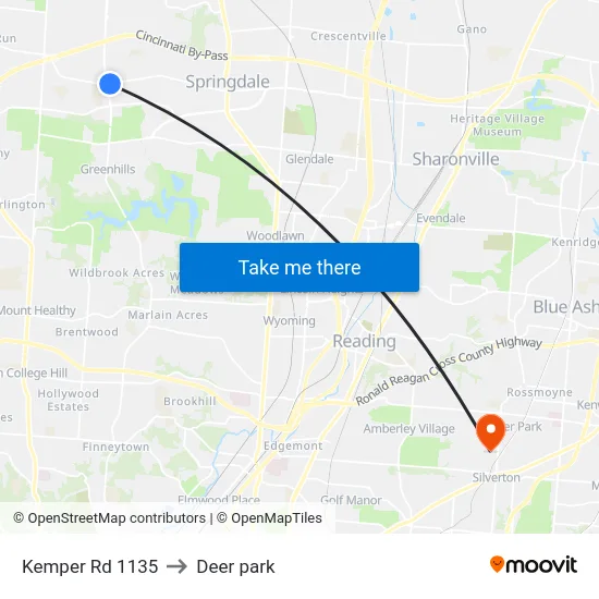 Kemper Rd 1135 to Deer park map