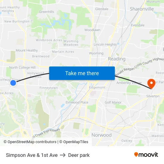 Simpson Ave & 1st Ave to Deer park map