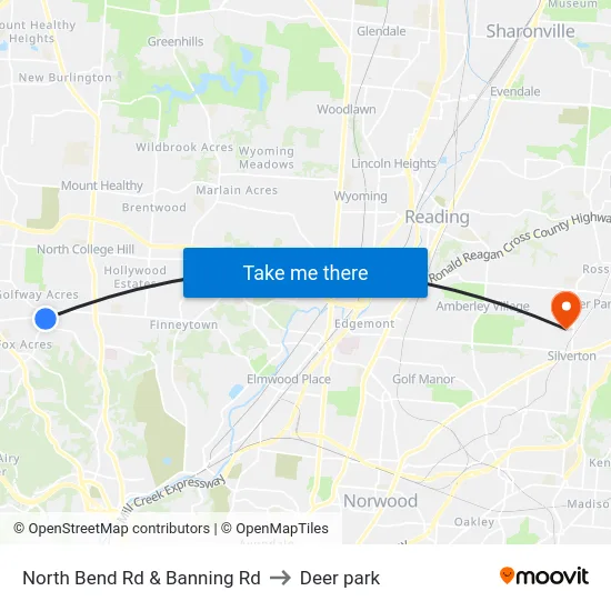 North Bend Rd & Banning Rd to Deer park map