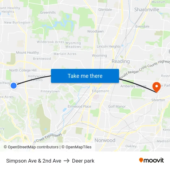 Simpson Ave & 2nd Ave to Deer park map