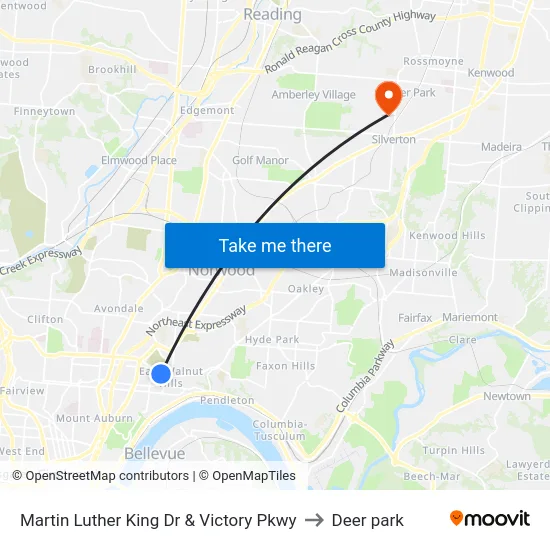 Martin Luther King Dr & Victory Pkwy to Deer park map