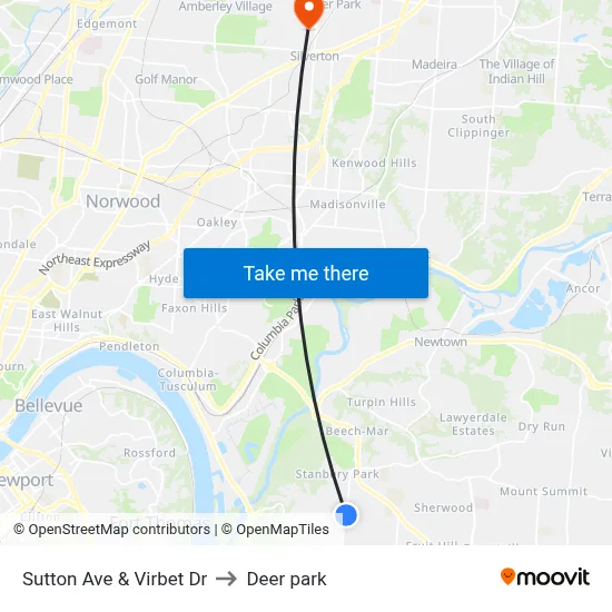 Sutton Ave & Virbet Dr to Deer park map