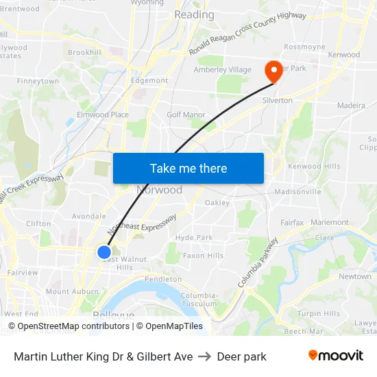 Martin Luther King Dr & Gilbert Ave to Deer park map