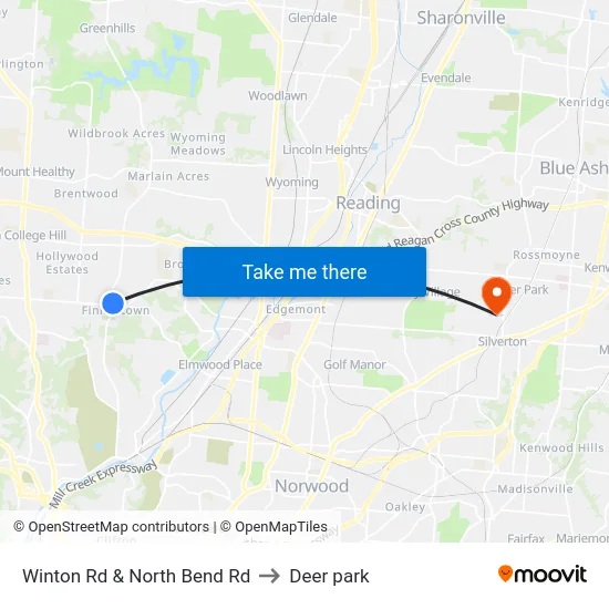 Winton Rd & North Bend Rd to Deer park map
