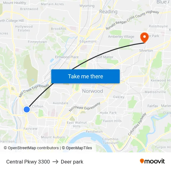 Central Pkwy 3300 to Deer park map