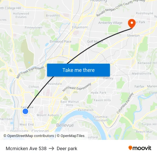 Mcmicken Ave 538 to Deer park map