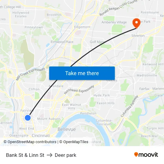 Bank St & Linn St to Deer park map