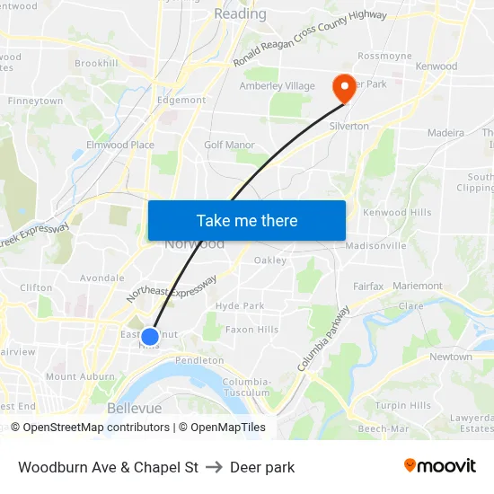 Woodburn Ave & Chapel St to Deer park map