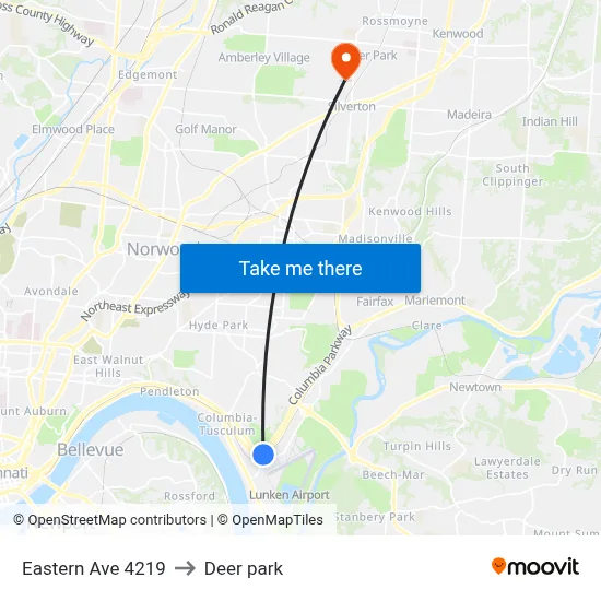Eastern Ave 4219 to Deer park map