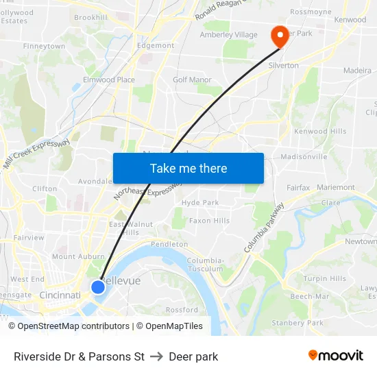 Riverside Dr & Parsons St to Deer park map