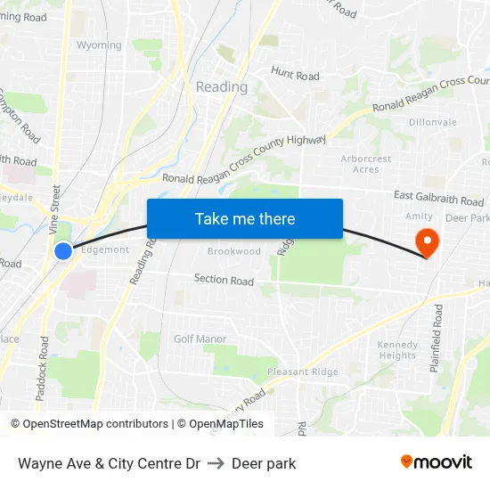 Wayne Ave & City Centre Dr to Deer park map