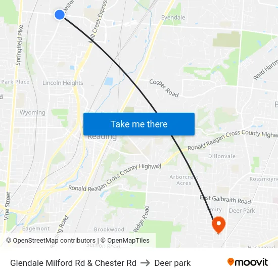 Glendale Milford Rd & Chester Rd to Deer park map