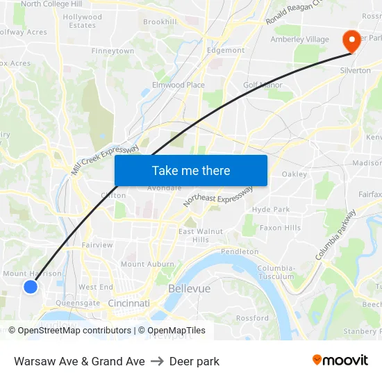 Warsaw Ave & Grand Ave to Deer park map