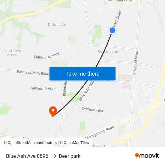 Blue Ash Ave 8896 to Deer park map