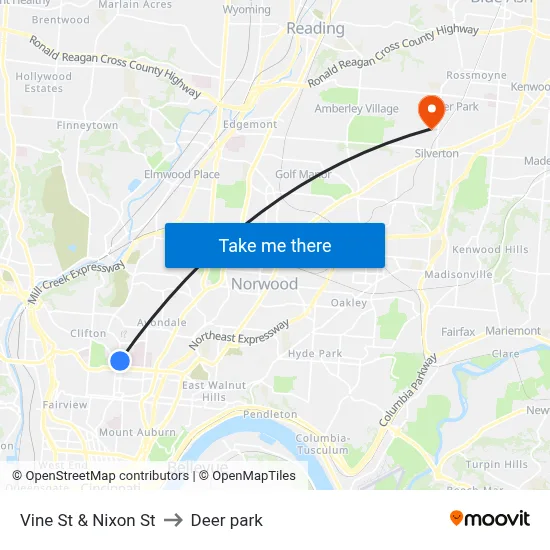 Vine St & Nixon St to Deer park map