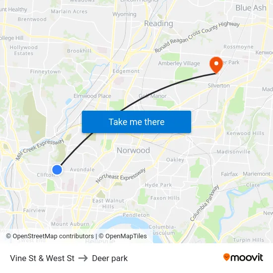 Vine St & West St to Deer park map