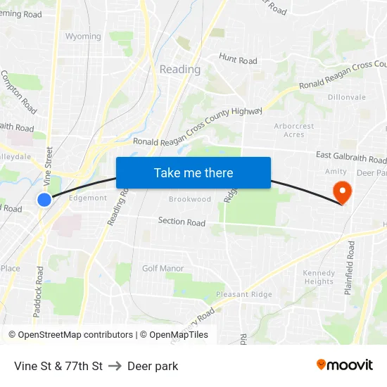 Vine St & 77th St to Deer park map