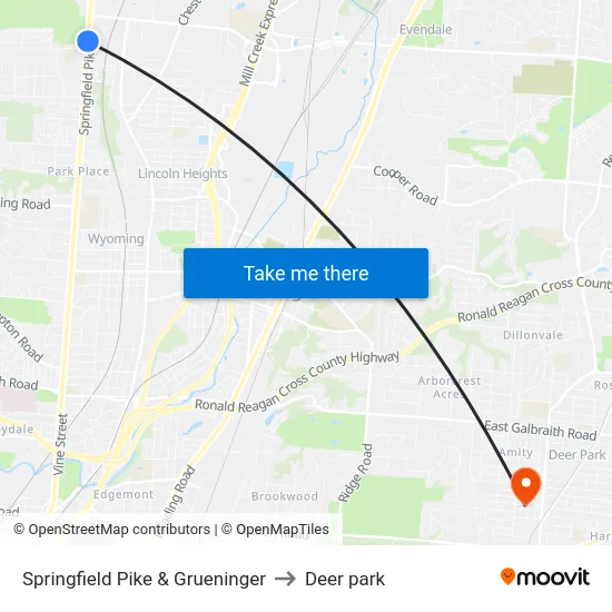 Springfield Pike & Grueninger to Deer park map