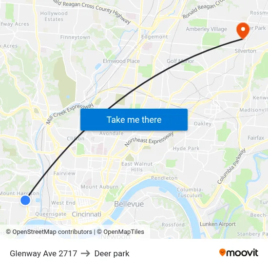 Glenway Ave 2717 to Deer park map