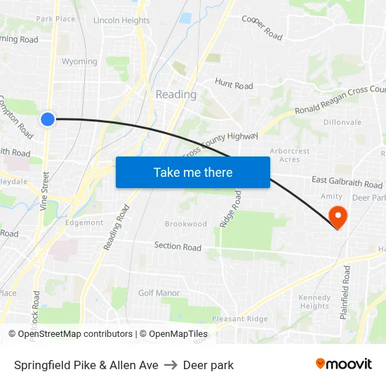 Springfield Pike & Allen Ave to Deer park map