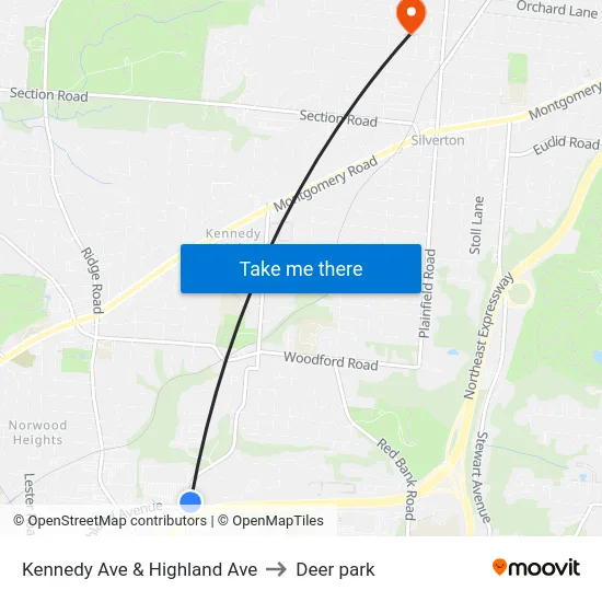 Kennedy Ave & Highland Ave to Deer park map
