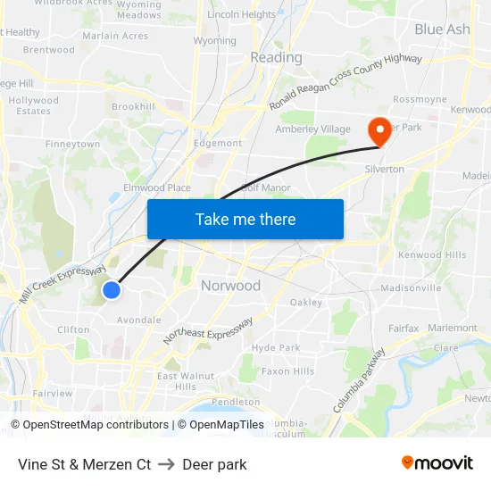 Vine St & Merzen Ct to Deer park map