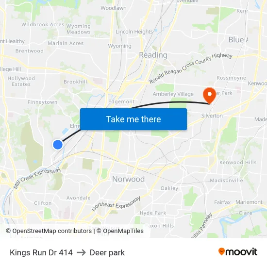Kings Run Dr 414 to Deer park map