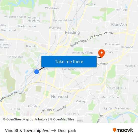 Vine St & Township Ave to Deer park map