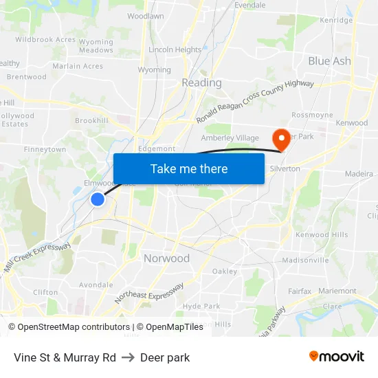 Vine St & Murray Rd to Deer park map