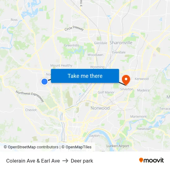 Colerain Ave & Earl Ave to Deer park map