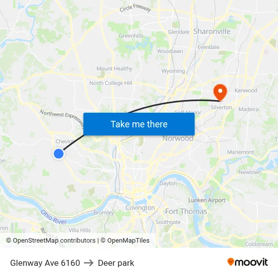 Glenway Ave 6160 to Deer park map