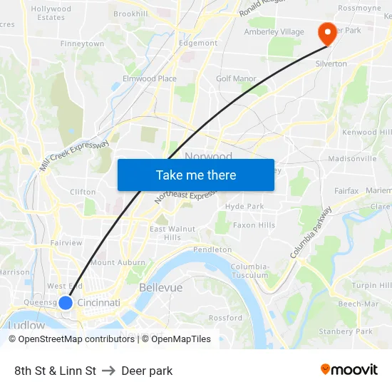 8th St & Linn St to Deer park map