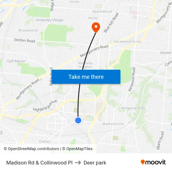 Madison Rd & Collinwood Pl to Deer park map