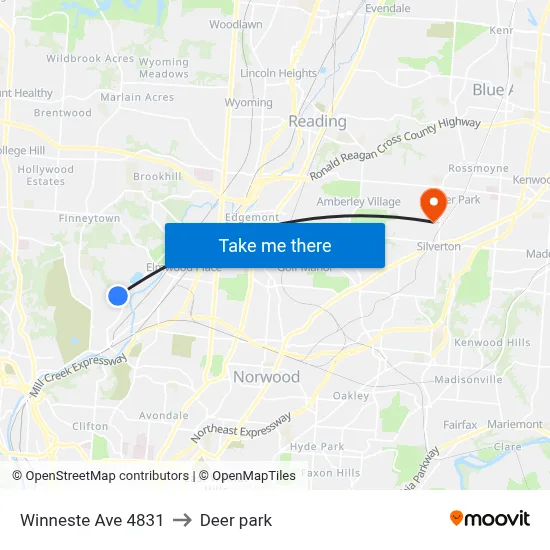 Winneste Ave 4831 to Deer park map