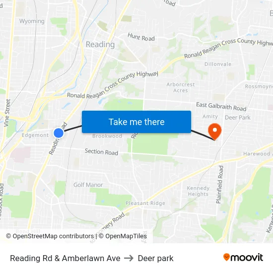 Reading Rd & Amberlawn Ave to Deer park map